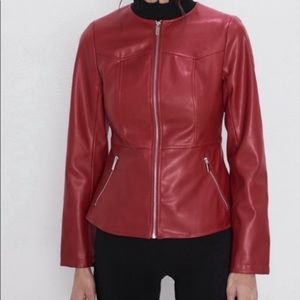 NWT Zara red faux leather peplum jacket